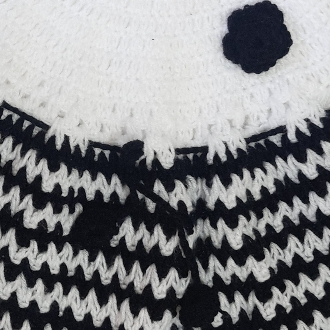 Woollen Party Frock for Baby Girl with Headband , Cap and Socks - White and Black