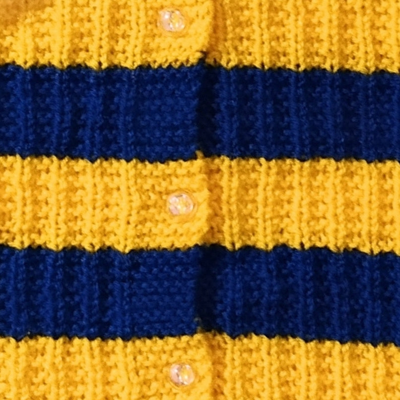 Hand knitted Striped Sweater Set with Cap and Booties - Yellow and Blue