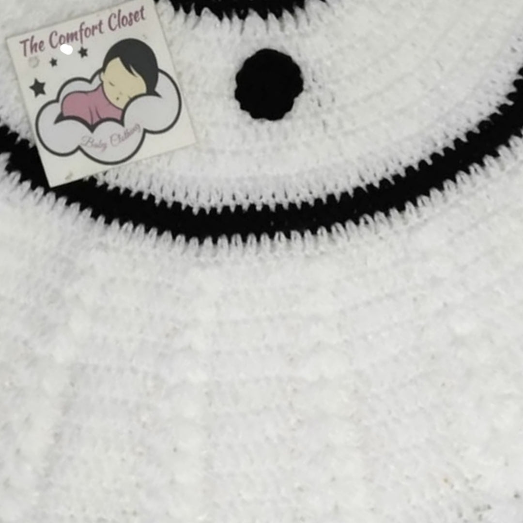 Woollen Casual wear Frock - White and Black