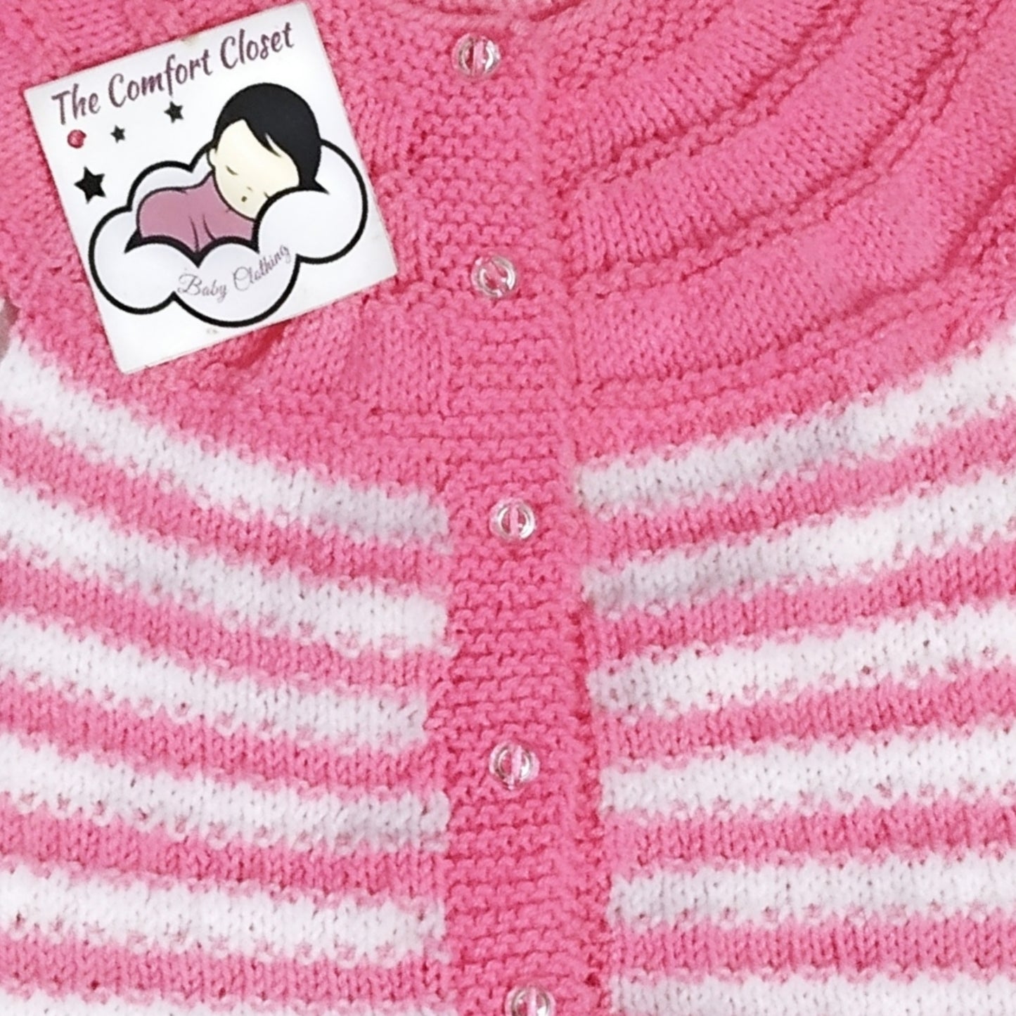 Hand Knitted Sweater Set with Cap and Booties - Baby Pink