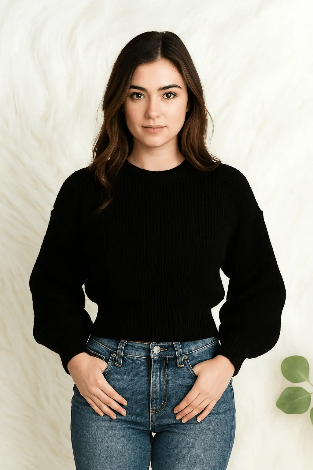 Handmade Soft-Knit Cropped Sweater for Women -Black - The Comfort Closet