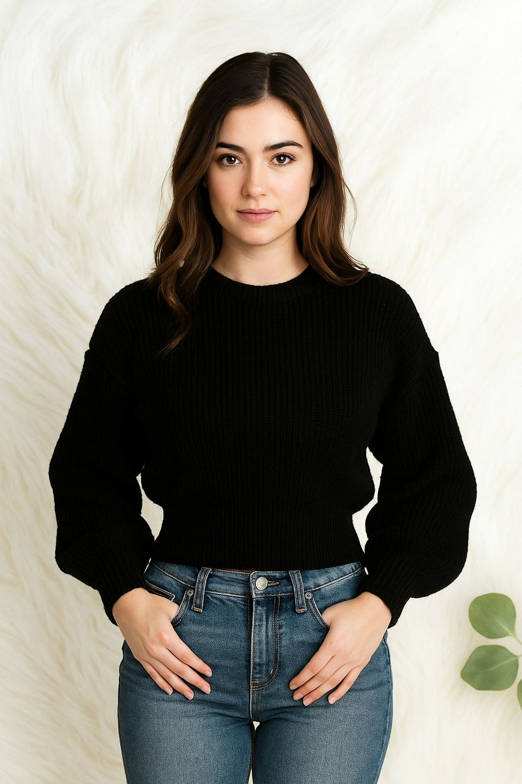 Handmade Soft Knit Cropped Sweater for Women – Black