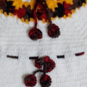 Hand Knitted Flower Pattern Design Pullover Dress - Cream