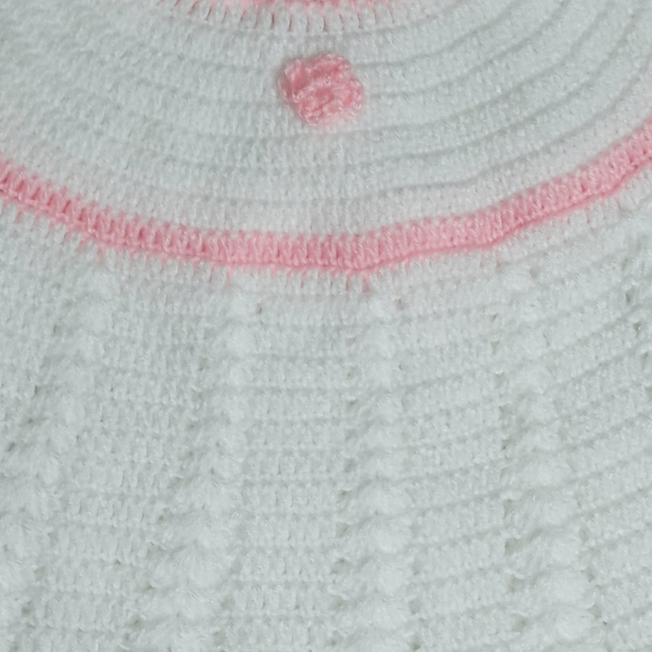 Baby Girl's Crochet Frock with Cap and Booties - Cream