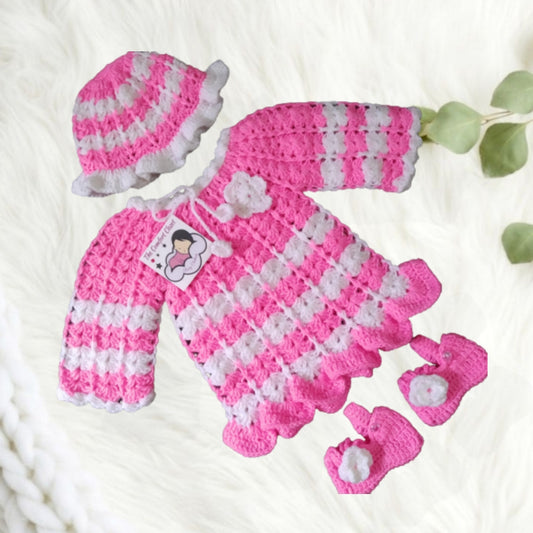 Baby Girl Full sleeves Top with Cap and Booties - Baby Pink