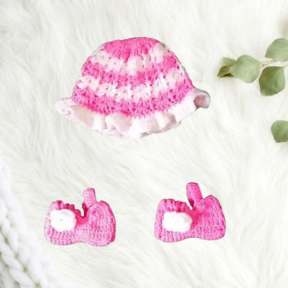 Baby Girl Full sleeves Top with Cap and Booties - Baby Pink