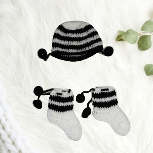 Woollen Casual wear Frock - White and Black