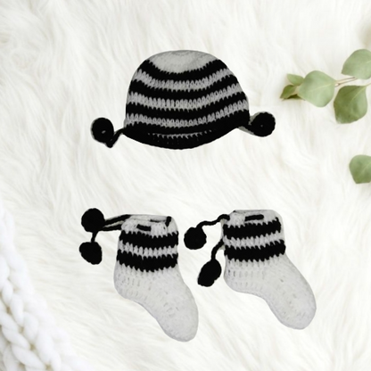 Woollen Casual wear Frock - White and Black