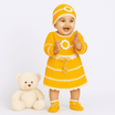 Hand-Knitted Baby Girl Frock Set with Cap & Socks - Yellow & White