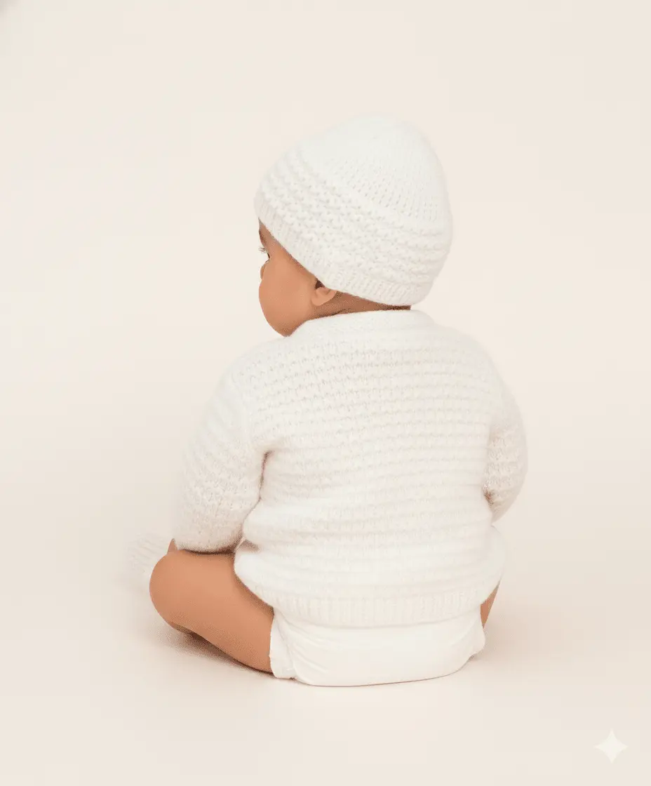 Hand-Knitted Collar Neck Acrylic Baby Sweater – White - The Comfort Closet