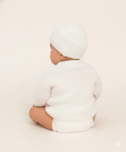 Hand-Knitted Collar Neck Acrylic Baby Sweater – White - The Comfort Closet