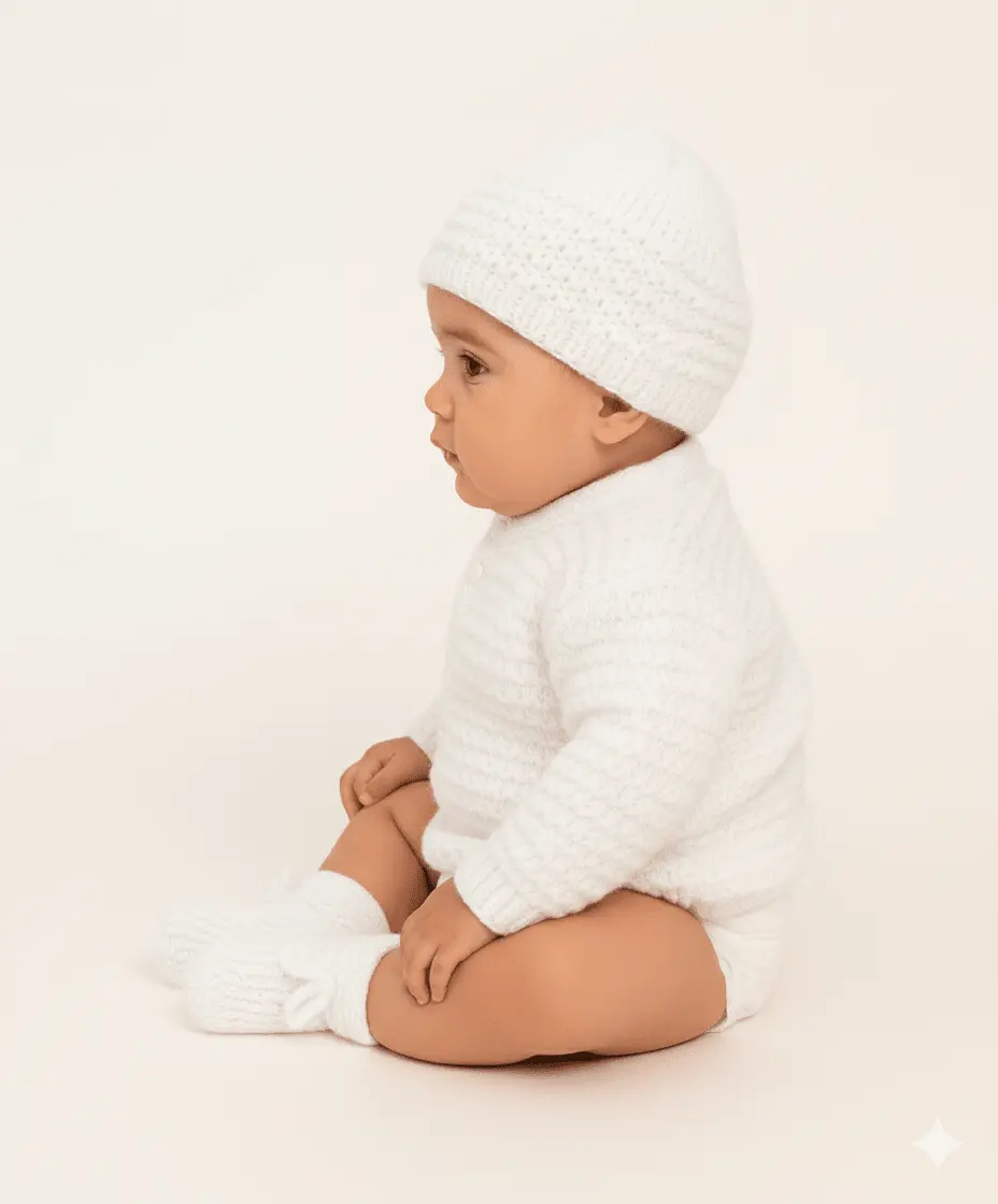 Hand-Knitted Collar Neck Acrylic Baby Sweater – White - The Comfort Closet