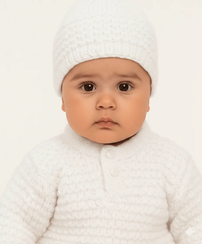 Hand-Knitted Collar Neck Acrylic Baby Sweater – White - The Comfort Closet