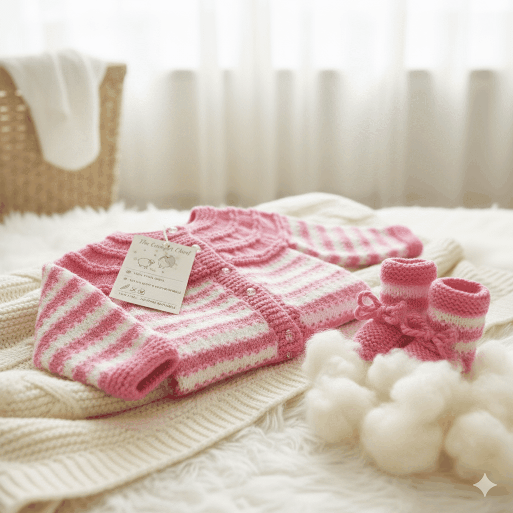 Hand-Knitted Sweater Set with Cap & Socks - Baby Pink - The Comfort Closet