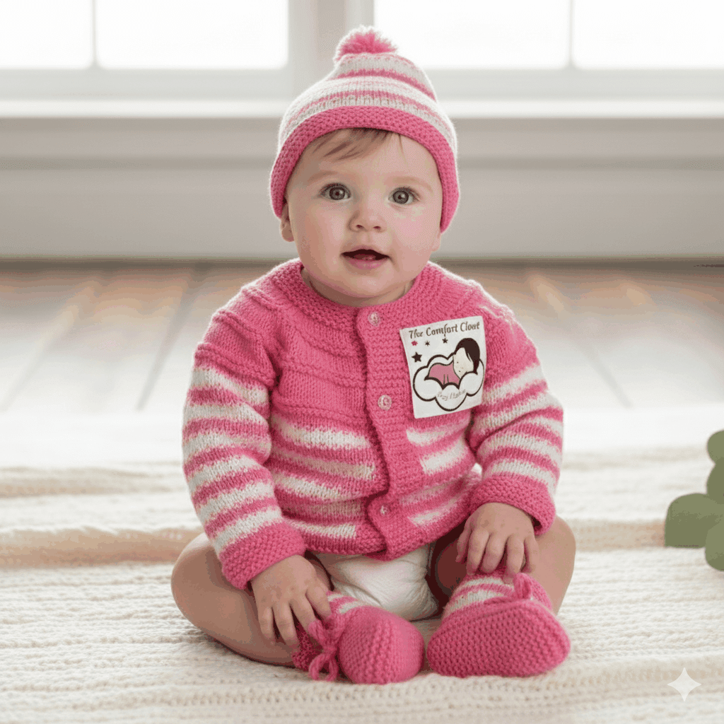 Hand-Knitted Sweater Set with Cap & Socks - Baby Pink - The Comfort Closet