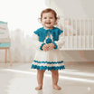 Baby Frock with Jacket - Handmade in Blue & Cream