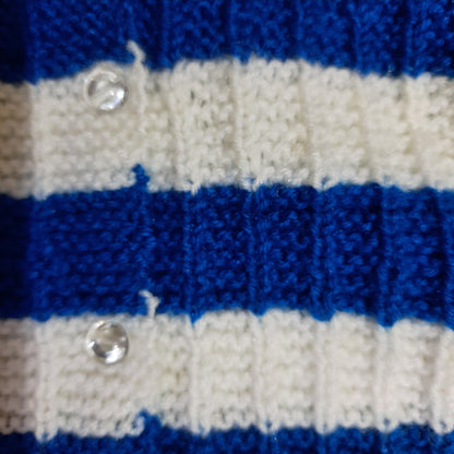 Hand Knitted Striped Sweater Set with Cap and Booties - Blue and White