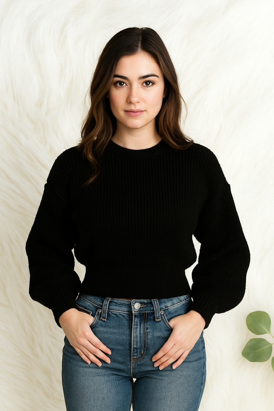Handmade Soft Knit Cropped Sweater for Women – Black