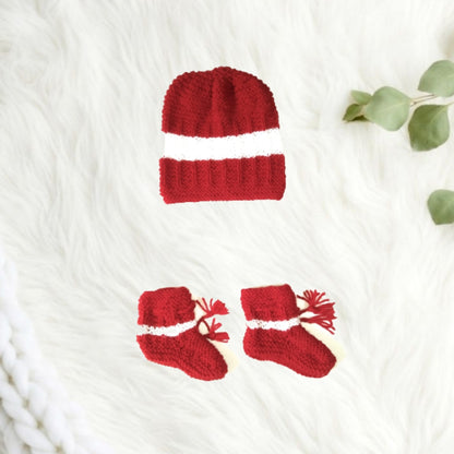 Unique Self Design Striped Sweater Set with Cap and Booties - Red and White
