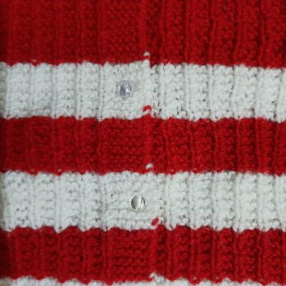 Unique Self Design Striped Sweater Set with Cap and Booties - Red and White