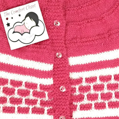 Hand knitted Box Design Sweater Set with Cap and Booties - Multicolour
