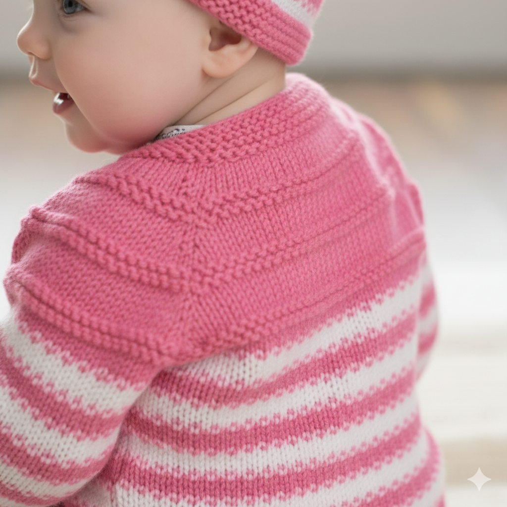 Hand Knitted Sweater Set with Cap & Booties for Baby – Baby Pink