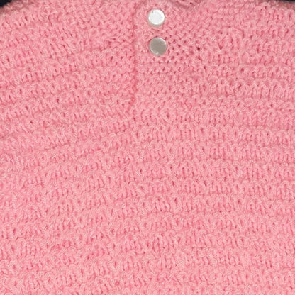 Hand knitted Self Design Sweater Set with Cap and Booties - Pink