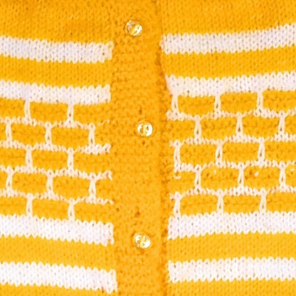 Hand knitted Box Design Sweater Set with Cap and Booties - Yellow and White